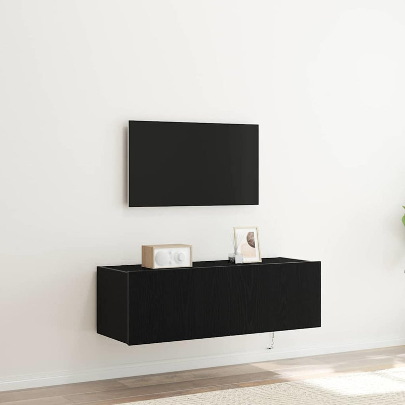 TV Wall Cabinet Engineered Wood, 31cm H x 100cm L x 35cm W, Black Oak