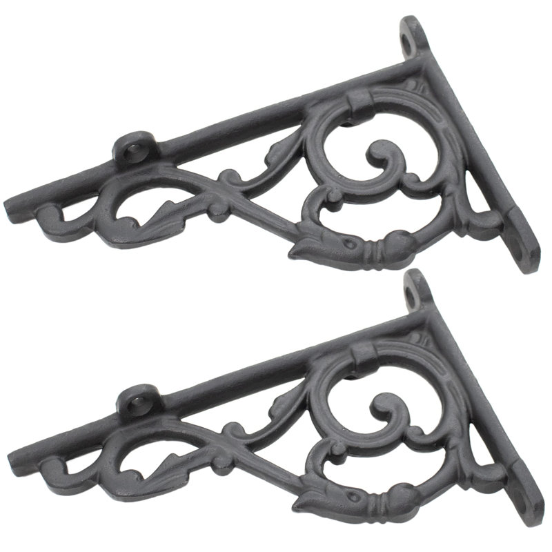 Lillith 4" x 6" Oil-Blackened Cast Iron Victorian Shelf Brackets (Set of 2)