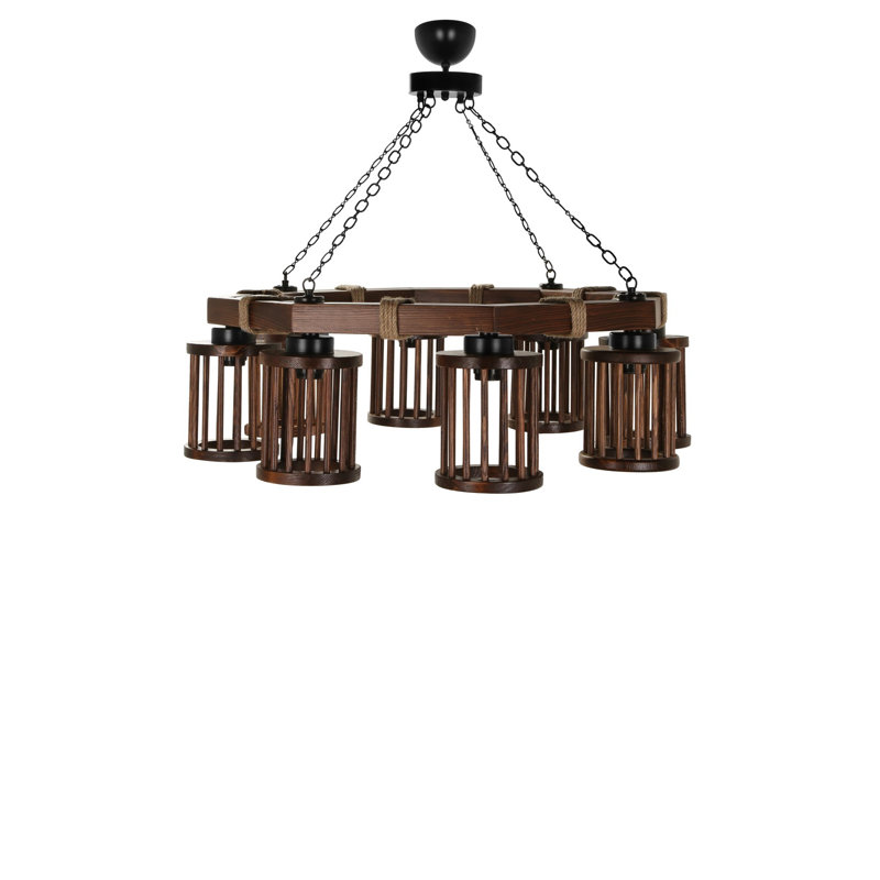 Lustre en roue de chariot unique à 8 lumières Nellie, Marron foncé