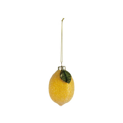 Ornement en verre et citron aux accents perlés