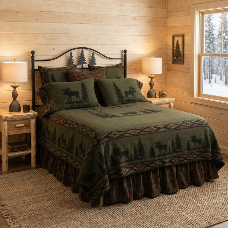 Ensemble de couvre-lit Wooded River Moose King, Très grand couvre-lit et 5 taies décoratives