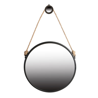 Modern 29.5" Round Mirror With Black Framed And Tenacious Persistent Rope For Living Room Stylish Hanging Frame Long-Lasting Bedroom