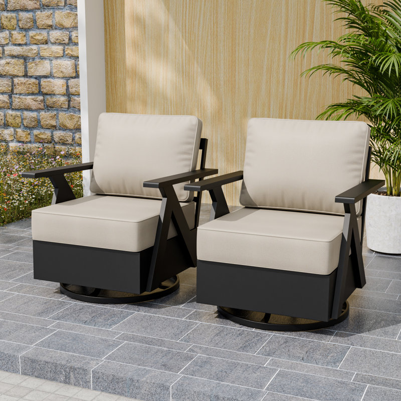 Ensemble de 2 fauteuils club pivotants en aluminium pour l'extérieur avec coussins, Beige