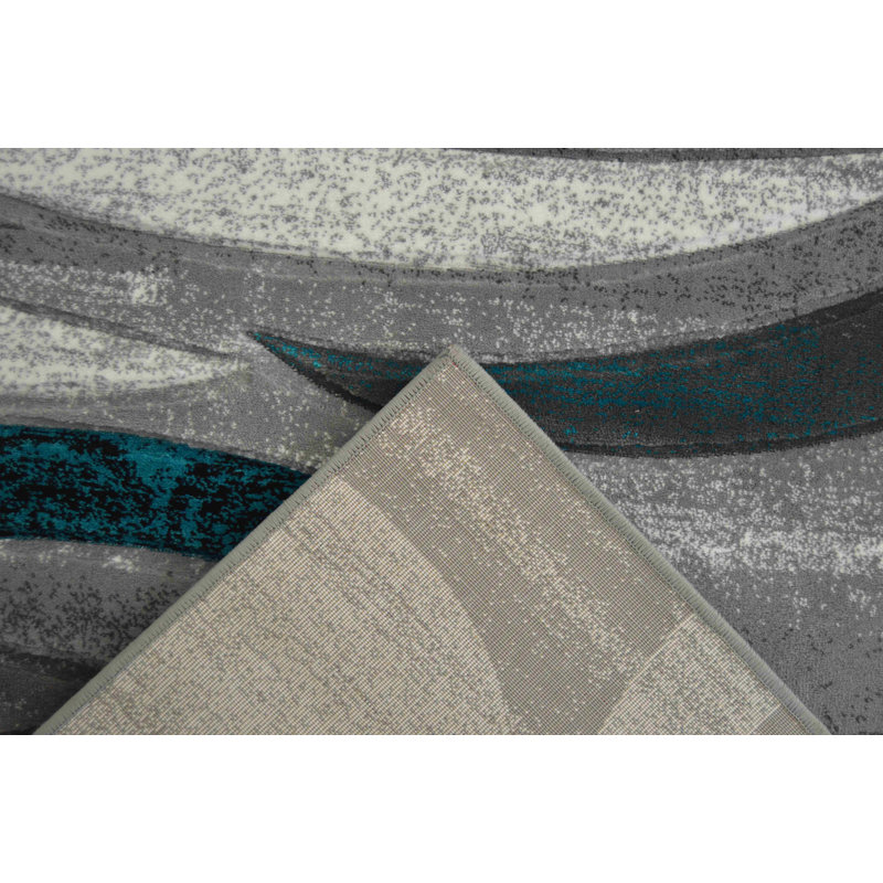 Tapis décoratif turquoise/gris à motif abstrait McCampbell, Tapis de couloir 2 pi 2 po x 7 pi 4 po