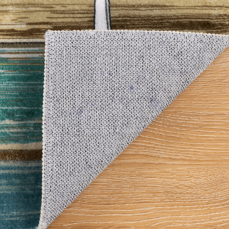Machine Washable Non-Slip Kitchen Mat, Green/Brown/White