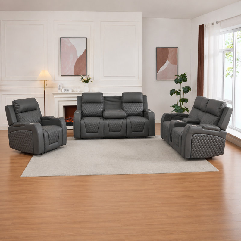 Ensemble de salon inclinable 3 pièces Gainey, Gris