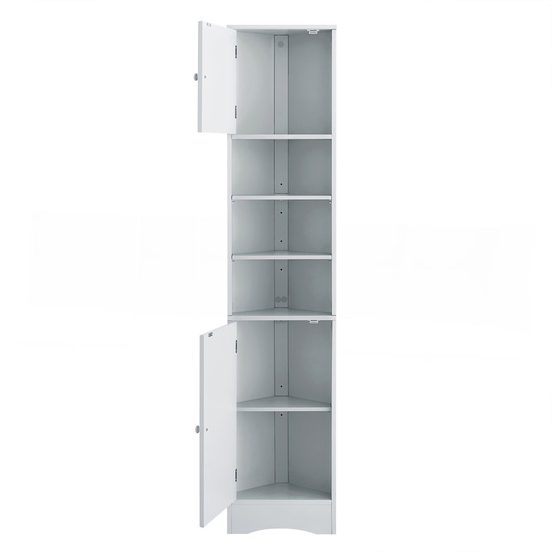 Multi-Functional Corner Cabinet Tall Bathroom Storage Cabinet With Two Doors And Adjustable Shelves, Open Shelf, Grey