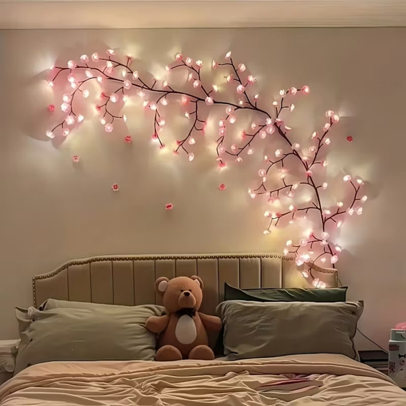 Éclairage de bricolage en forme de cerisier de bricolage en forme de cerisier, lumières de cerisier en fleurs 7,55 pi / 144 DEL avec minuterie à distance, 8 modes d'éclairage, applique murale à branches d'arbre à DEL pour la maison de la chambre à coucher (7,55 pi / 144 DEL)