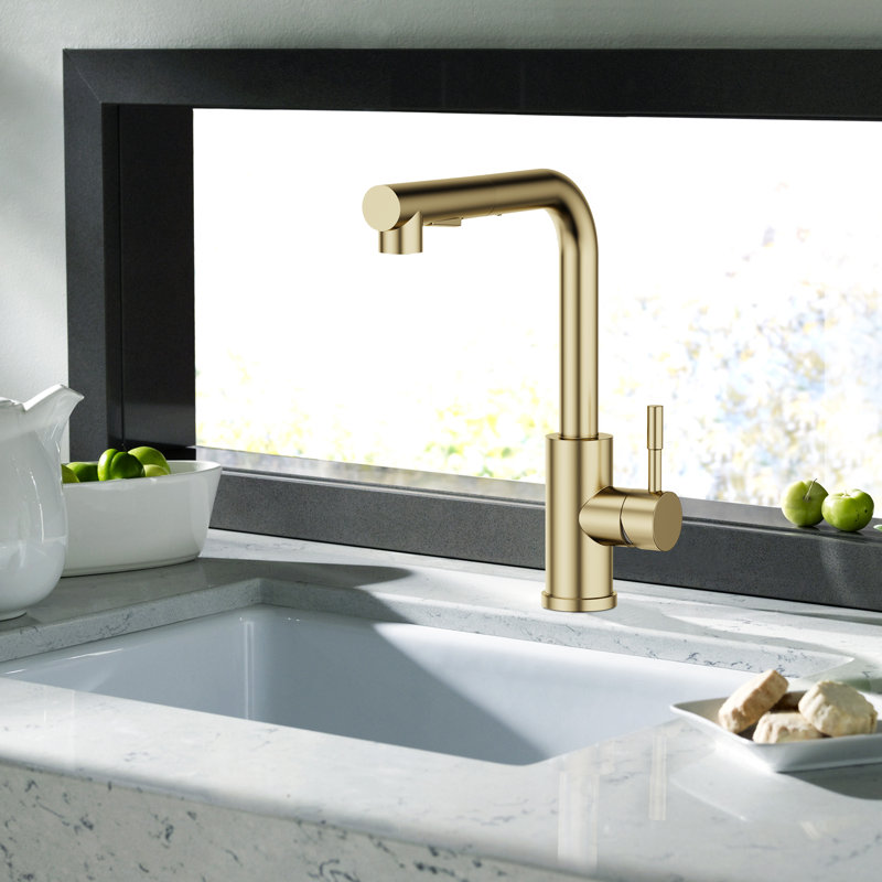 Pull Down Spray Single Lever Kitchen Tap, Gold