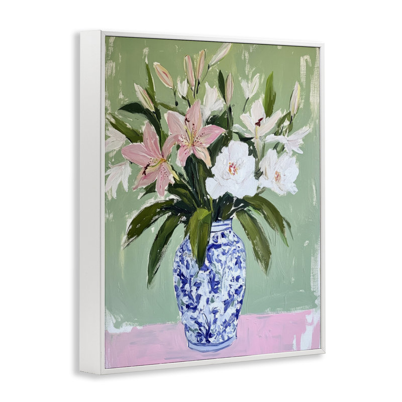 Ensemble de lis dans un vase chinois, estampe numérique, design par Petal Prints Design, H 14 po x l 11 po