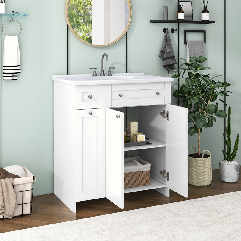 Ensemble de meuble-lavabo avec lavabo en céramique, Blanc