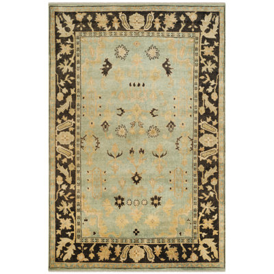 Oushak Hand-Knotted Wool Light Blue/Brown Area Rug