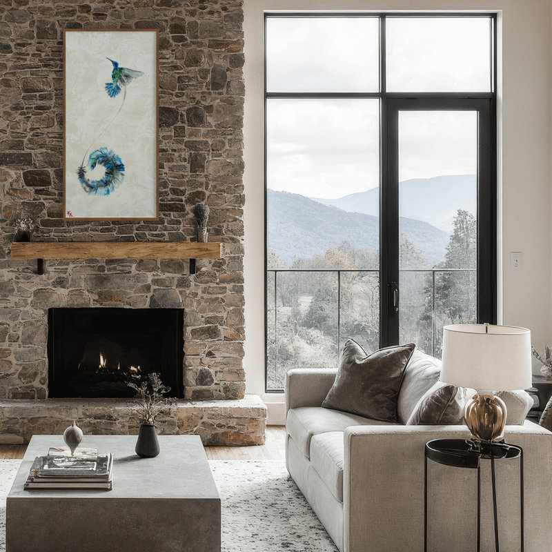 Nature Inspired "Feathered Symphony" Canvas Wall Art By Karen Biery, 48" H x 24" W, Framed Matted Print, Gold