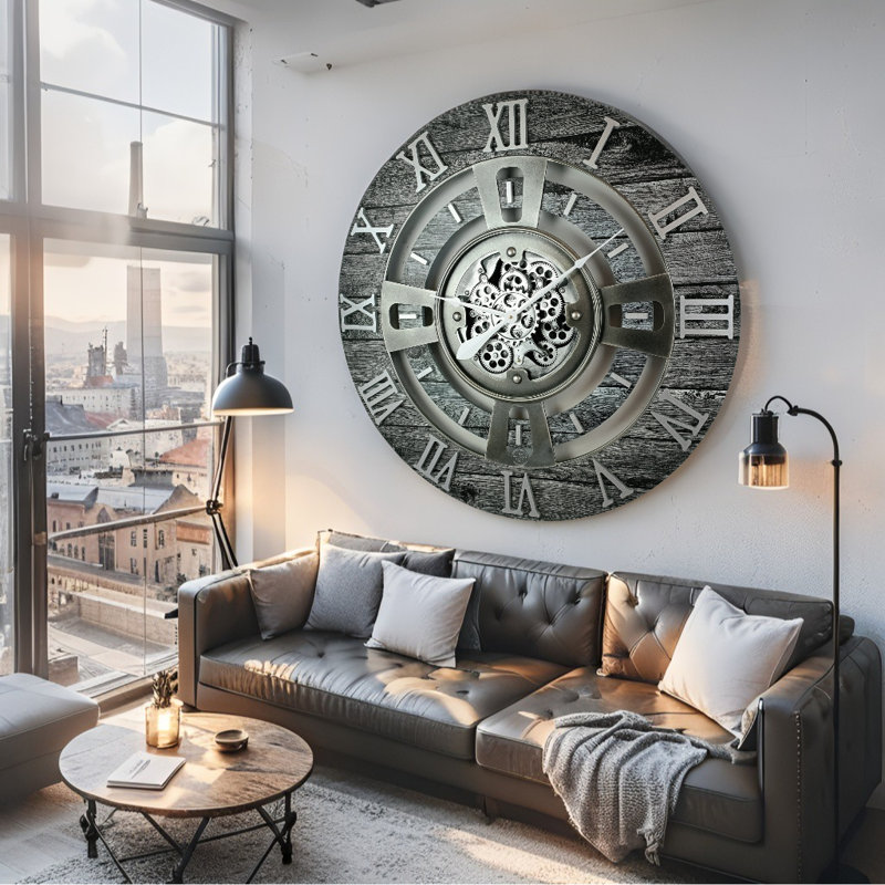 Solid Wood Wall Clock, Carbon Grey, Large 61cm