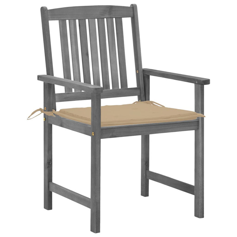 Chaise de patio en acacia avec coussin, gris, Beige