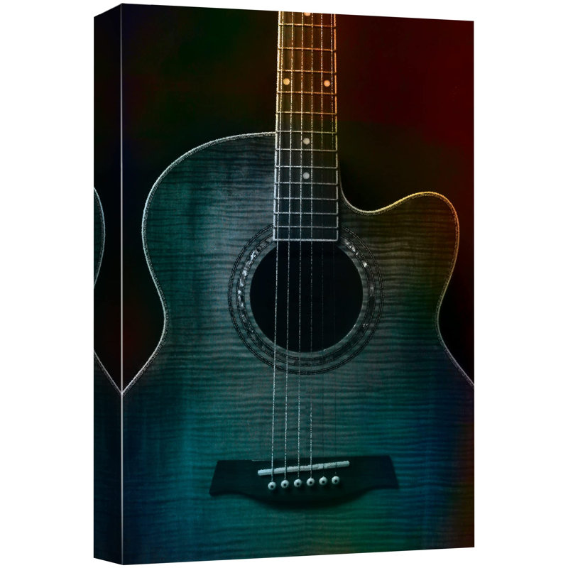 Guitare Painterly sur fond noir magnifique guitare acoustique, Toile tendue, H 24 po x l 16 po