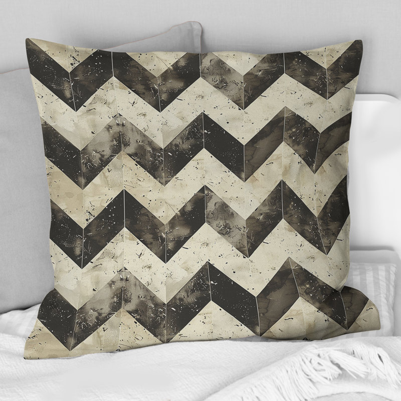 Beige Brown Chevron Pattern Dream II - Modern Throw Pillow, 16"H x 16"W