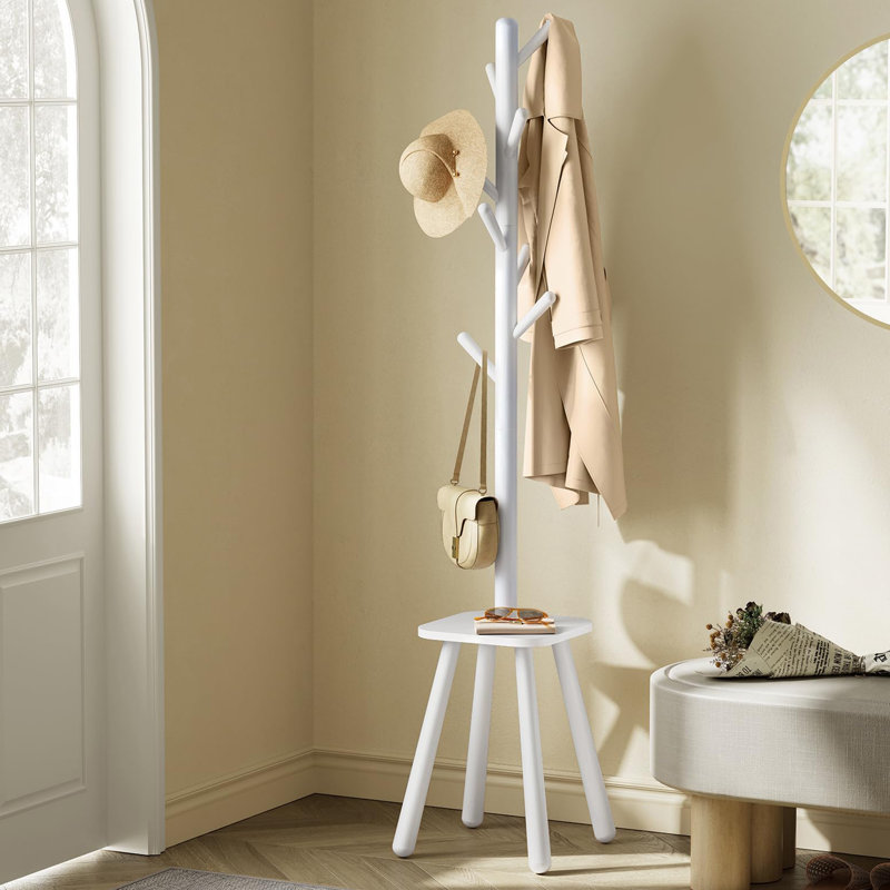 Millersburg Solid Wood Freestanding 8 - Hook Coat Rack, White