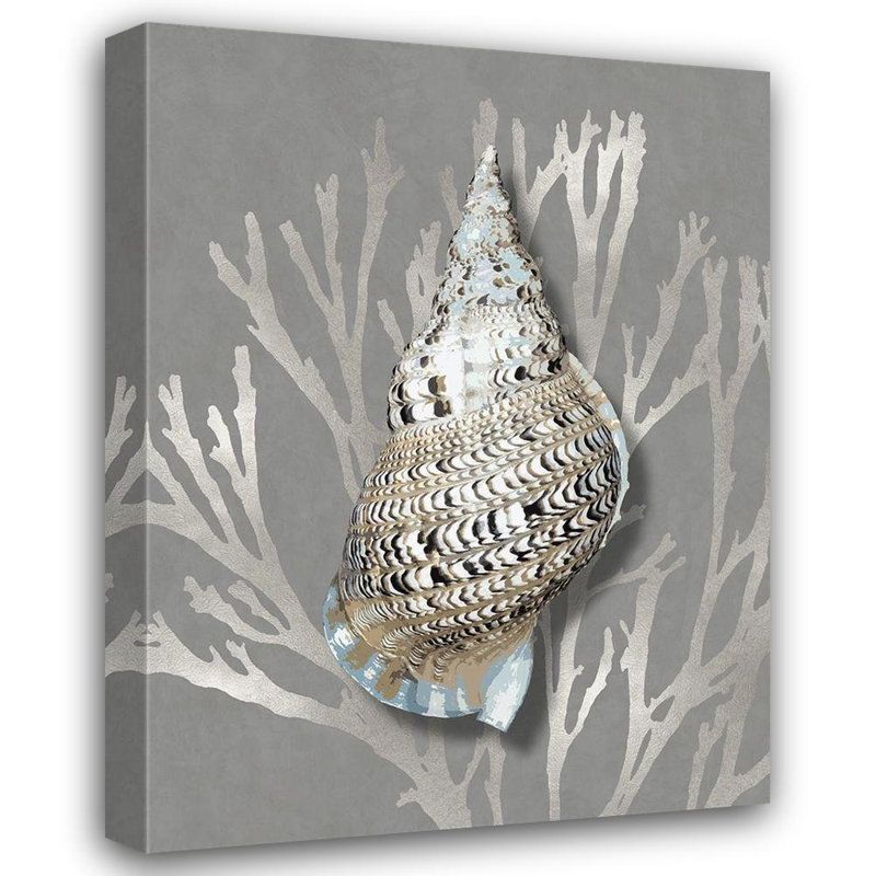 Art sur toile tendue par Rosecliff Heights, Kelly, Caroline, argent corail sur gris I