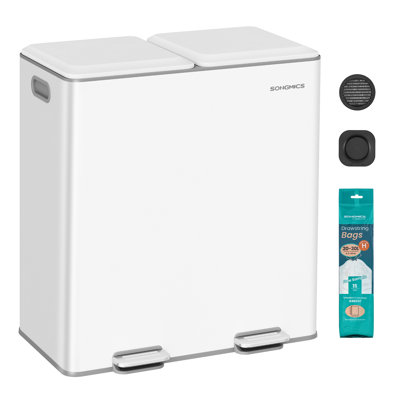 Kitchen Bin, 2 X 8 Gallon (2 X 30 L) Double Rubbish Bin For Waste And Recycling, With Soft-Close Lids, Removable Inner Buckets, Pedals, Steel, Ink Black