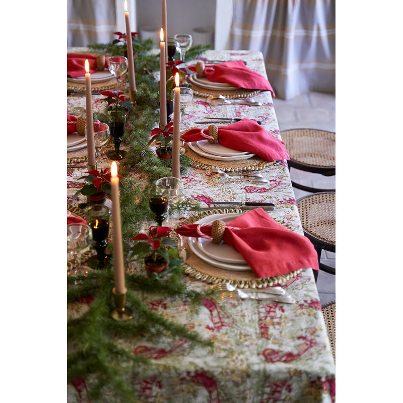 Renne Handmade Floral Tablecloth, 142" x 71", Green/Red