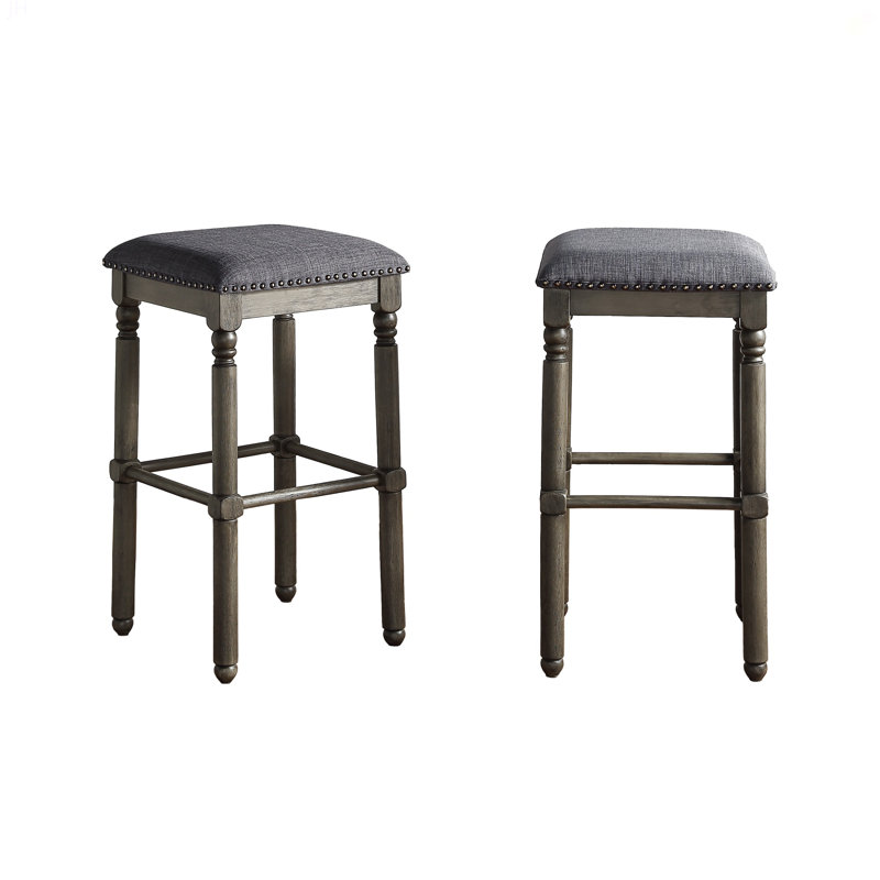 Wood Upholstered Swivel Bar Stools Set Of 2, Black, Gray