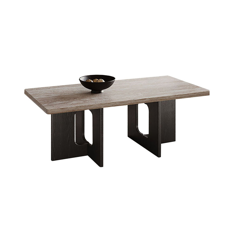 Wabi-sabi Stone Top Single Coffee Table, 17.7" H x 43.3" L x 21.7" W, Black