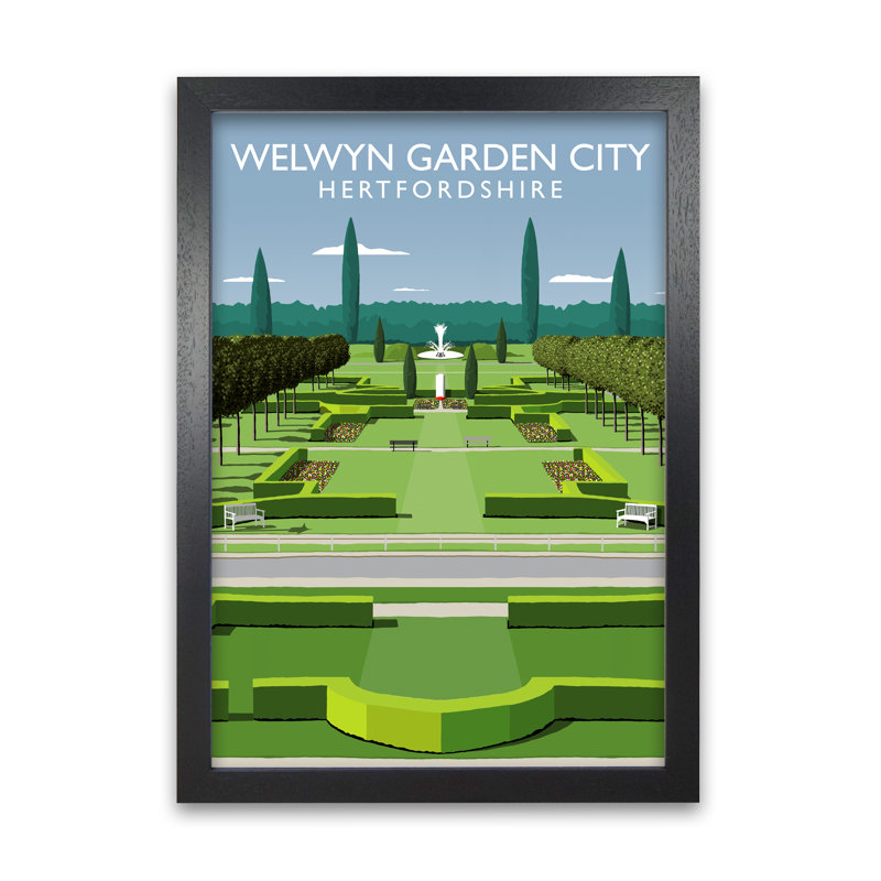 Welwyn Garden City Hertfordshire by Richard O'Neill - Single Picture Frame Print, 42 cm H x 297 cm W, Black