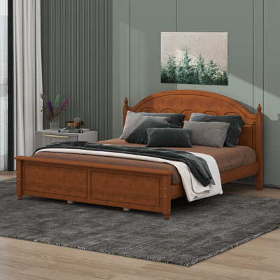 Wood Platform Bed Frame, Modern Low Profile Platform Bed With Arched Headboard