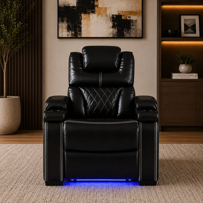 Fauteuil inclinable Akenzie, Cuir véritable noir