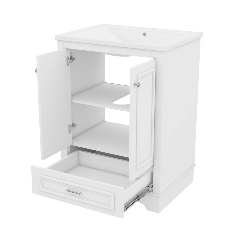 Ensemble de meuble-lavabo 24 po avec lavabo en céramique, armoire de rangement moderne avec 2 portes et tiroir, meuble-lavabo autoportant