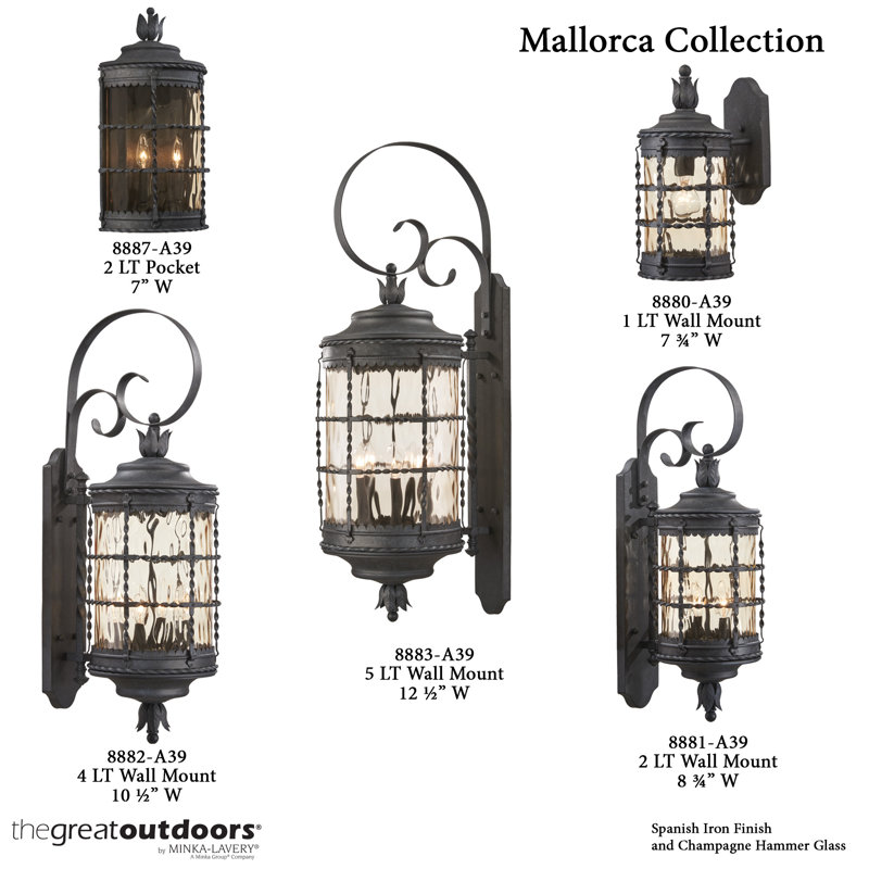 Mallorca 4 - Light Outdoor Wall Lantern, Spanish Iron Textured Black Powder Coat, 60 Watt