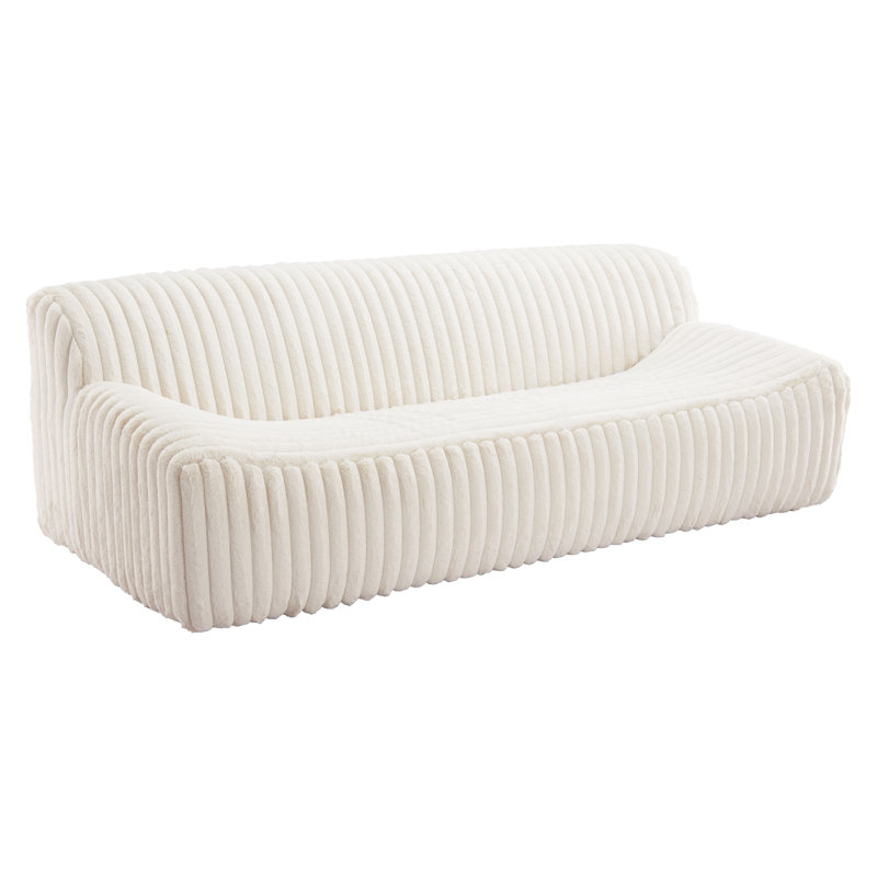 Cream Cord-Style Fabric Upholstered Sofa with Wood Frame