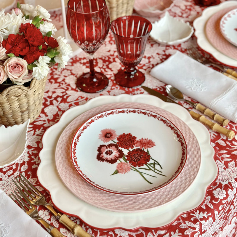 Carmen Red And White Square Tablecloth, 60" Square