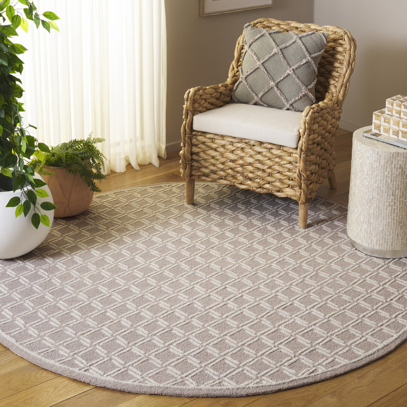 Genre 350 Hand Tufted Wool/Cotton Geometric Rug in Beige/Ivory, Round 6'