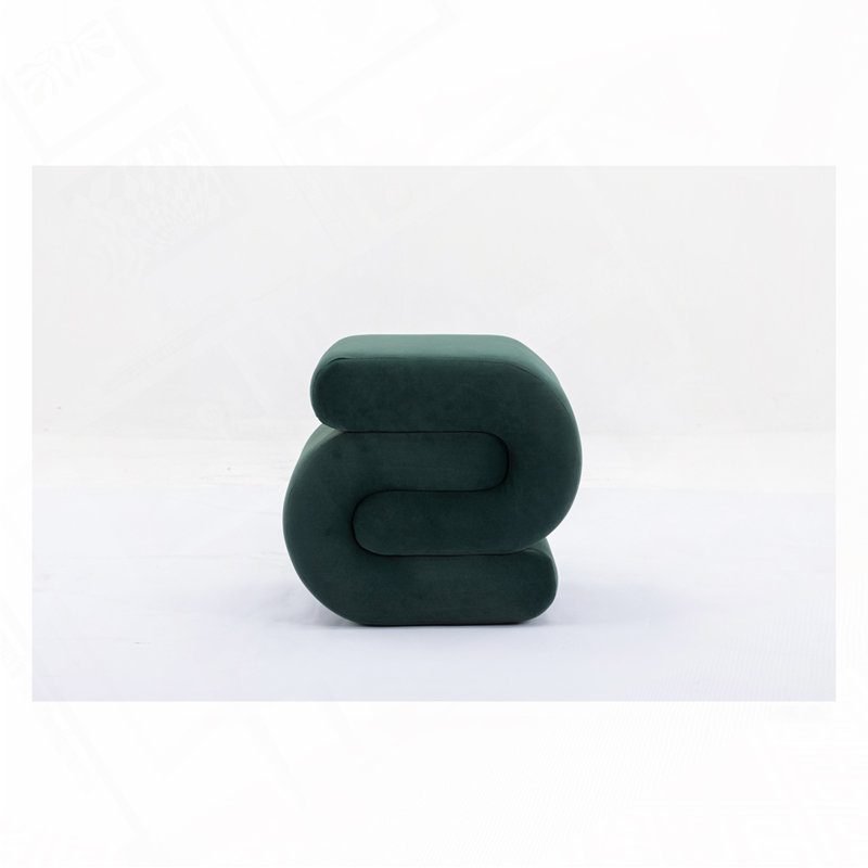S-shape Ottoman Makeup Stool Footstool, Dark Green Velvet