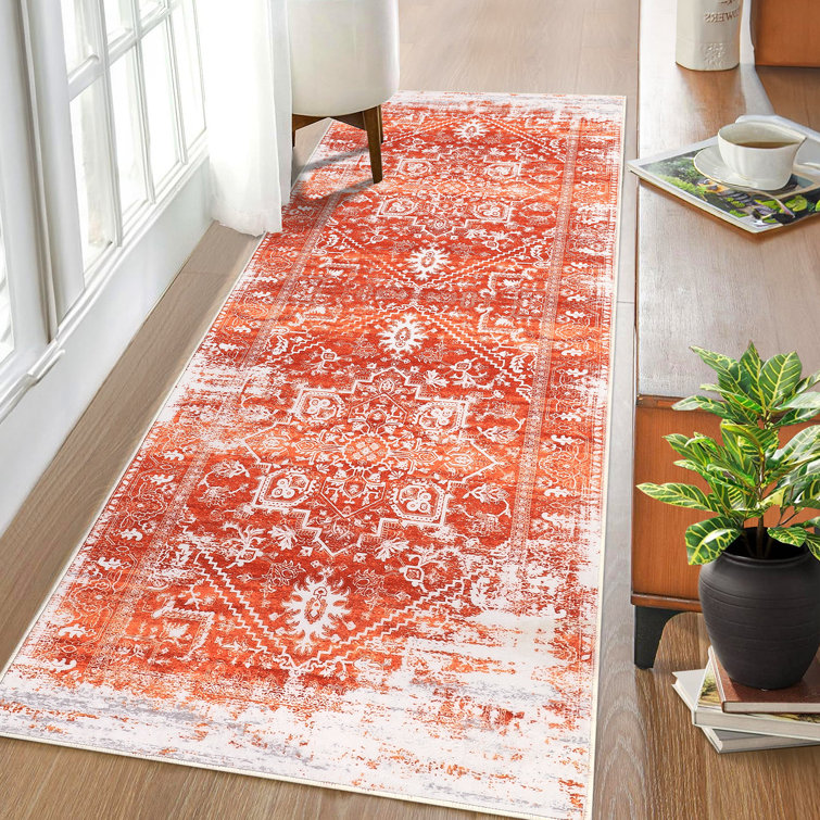 Washable Floral Print Traditional Medallion Area Rug Soft Low Pile Floor Carpet