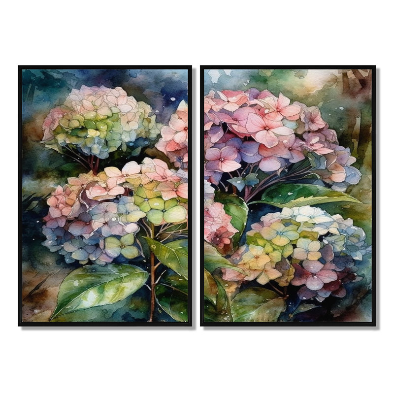 Art mural traditionnel mauve, hydreangea I - orange, 36" H x 48" W, Impression encadrée flottante, Black