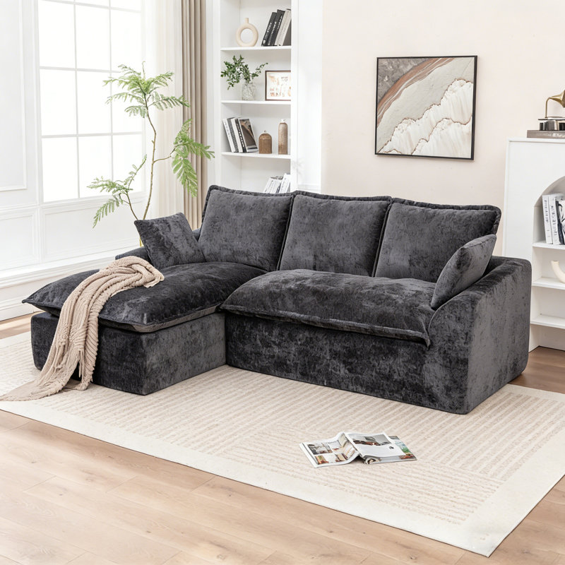 103" Boneless Compressed Sectional Couch No Assembly Required With Pillows, Left-Hand Facing