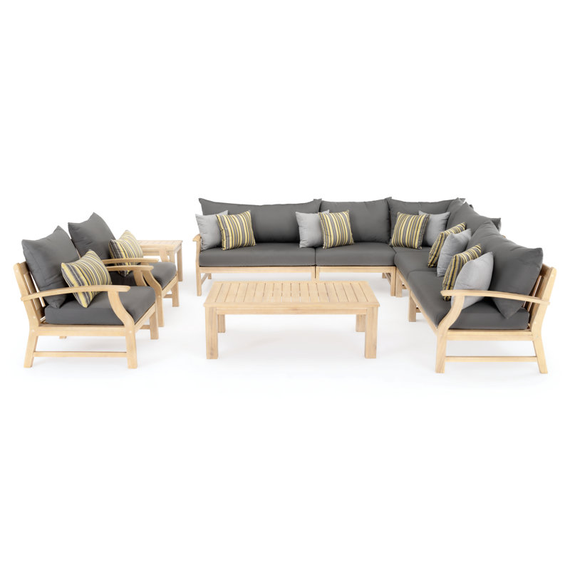 Paulet 9 Piece Sectional Seating Group With Sunbrella Cushion Covers, Charcoal Grey Sunbrella®