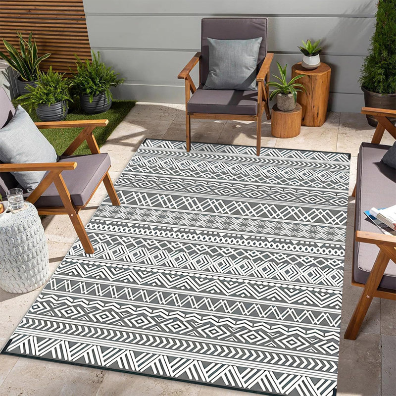 Camping Mat, Beach Mat,outdoor plastic straw rug Boho Outdoor Rug in Black & White – Weatherproof and Stylish