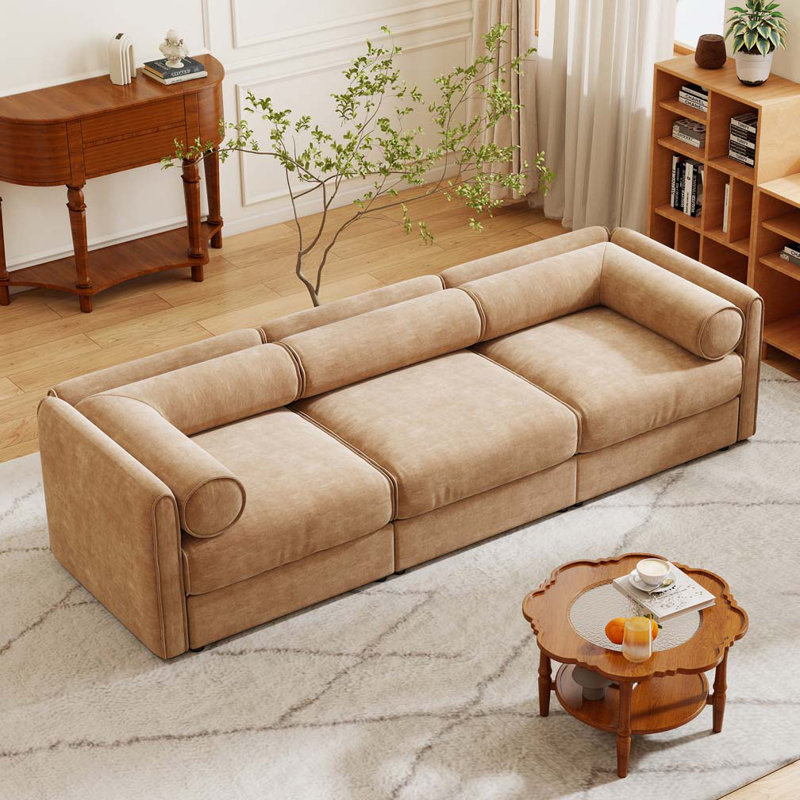 Canapé en chenille, 3, H 27,9 po x l 109 po x P 37,4 po, Chameau