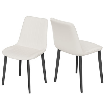 Ensemble de 2 ou 4 chaises de salle à manger modernes en similicuir avec pieds en métal robustes, assise rembourrée à motif ondulé et coussin en mousse haute résilience pour la cuisine et la salle à manger.