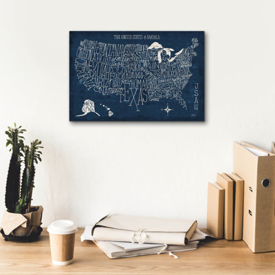 «Hand Lettred Us Map Blueprint» par Michael Mullan, art mural sur toile