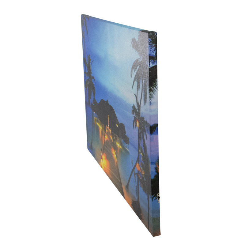 LED Lighted Tropical Island Sunset Canvas Wall Art