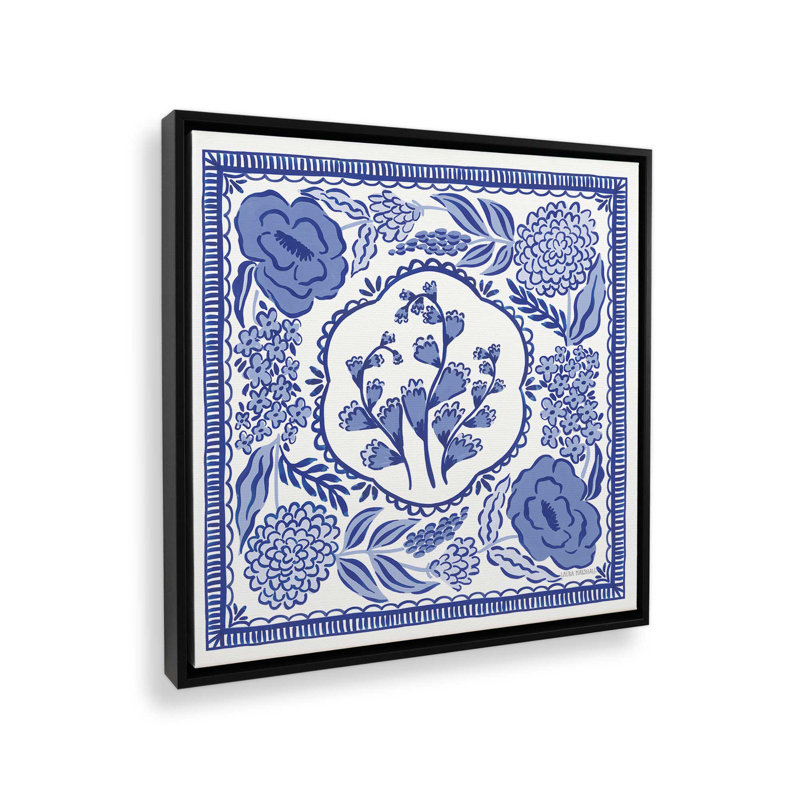 Impression sur toile «Bleu Reverie» par Laura Marshall, H 12 po x l 12 po, Cadre flottant, Noir