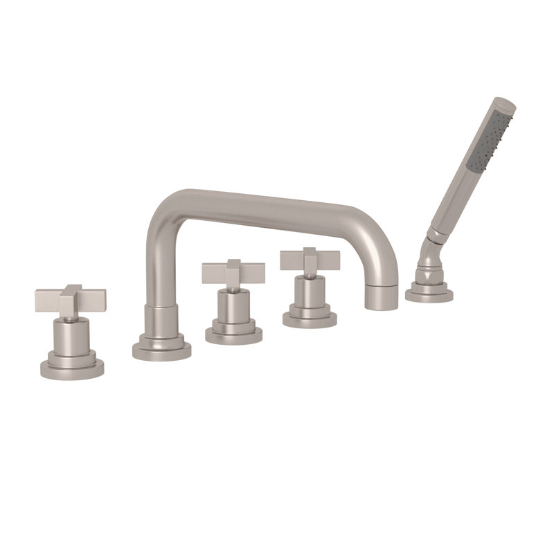 Lombardia® Deck Mounted Roman Tub Faucet, Satin Nickel, Lever Handle