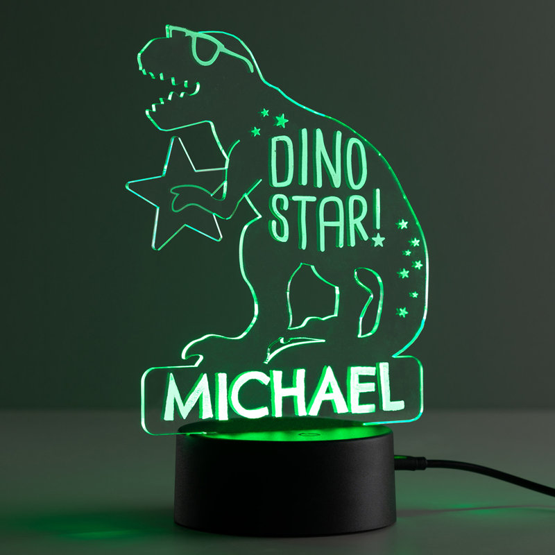 Dino Star LED Night Light with Custom Name Laser Engraved on Acrylic Design Insert