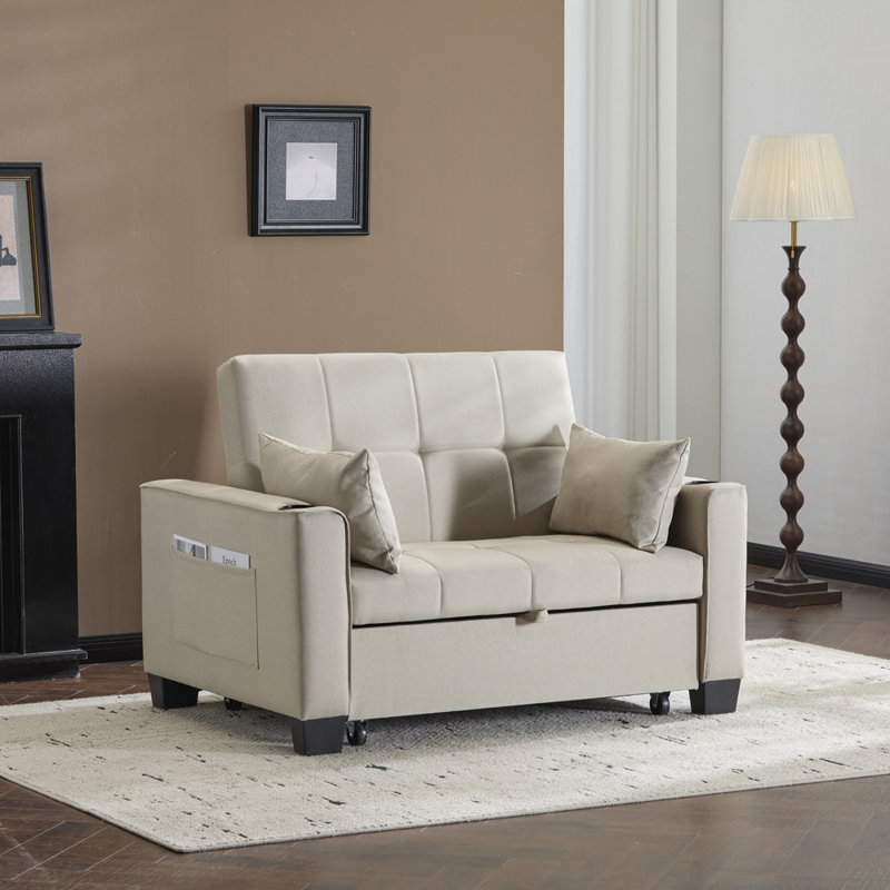 2 Seater Fabric Sleeper, Beige