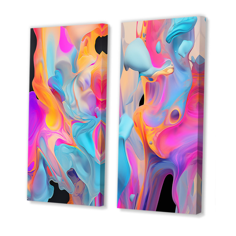 «Rose and Blue Paint Fusion IV», ensemble de 2 reproductions d'art abstrait, Toile tendue, H 32 po x l 33 po